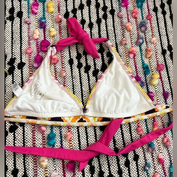 Athleta Pink Yellow Orange Chevron Triangle Bikini Top Sz S See Details - Picture 3 of 8